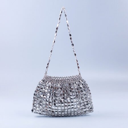 Silver & Gold Beaded Dumpling Shoulder Bag – Handmade Glamour