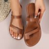 retro flat sandals, round toe beach shoes, women’s casual flats,