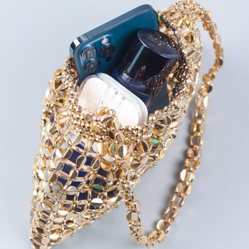 Silver & Gold Beaded Dumpling Shoulder Bag – Handmade Glamour