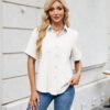 Embrace an effortless vibe with this charming, denim-look short-sleeve shirt. Its relaxed, loose fit and classic single-breasted design make it the perfect versatile piece for a chic, comfortable spring or summer style.