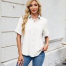 Embrace an effortless vibe with this charming, denim-look short-sleeve shirt. Its relaxed, loose fit and classic single-breasted design make it the perfect versatile piece for a chic, comfortable spring or summer style.