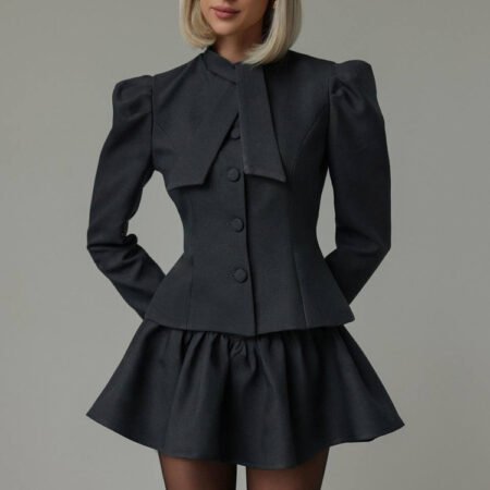 Channel sophisticated charm with our Bow Tie Top and Skirt Set, a refined ensemble that embodies elegance and modern femininity.