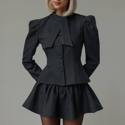 Channel sophisticated charm with our Bow Tie Top and Skirt Set, a refined ensemble that embodies elegance and modern femininity.