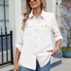 The ultimate versatile piece, this casual long-sleeve shirt top offers customizable style for every season. Use the adjustable hem and relaxed fit to create an unapologetically stylish look that transitions seamlessly from day to night.