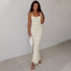 Women Clothing Summer Sexy Backless Slit Slim Fit Tied Dress