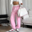 Waist Head Contrast Color Lace up Low Waist Sports Pants Autumn Winter Trousers