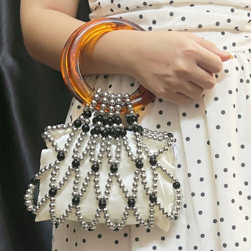 Retro Handmade Beaded Woven Handbag – Artisan Vintage Design