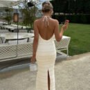 Women Clothing Summer Sexy Backless Slit Slim Fit Tied Dress