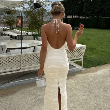 Women Clothing Summer Sexy Backless Slit Slim Fit Tied Dress