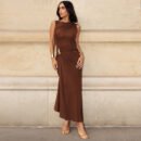Women Clothing Summer Sexy Slim Metal Decorative Sheath Sleeveless Dress