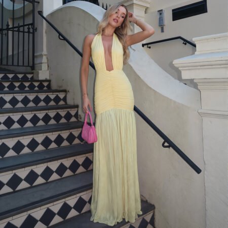 Summer Women Clothing Solid Color Sexy Mesh Stitching Deep V Plunge neck Halter Tied Dress