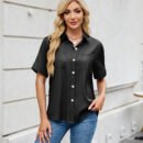 Embrace an effortless vibe with this charming, denim-look short-sleeve shirt. Its relaxed, loose fit and classic single-breasted design make it the perfect versatile piece for a chic, comfortable spring or summer style.