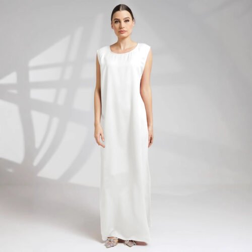 Spring Summer Simplicity Solid Color Round Neck Sleeveless Base Tank Top Dress