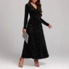 Autumn Winter Sexy V Neck Long Sleeve Maxi Pleuche Dress Women