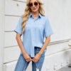 Embrace an effortless vibe with this charming, denim-look short-sleeve shirt. Its relaxed, loose fit and classic single-breasted design make it the perfect versatile piece for a chic, comfortable spring or summer style.