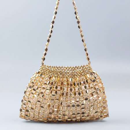 Silver & Gold Beaded Dumpling Shoulder Bag – Handmade Glamour