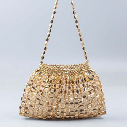 Silver & Gold Beaded Dumpling Shoulder Bag – Handmade Glamour