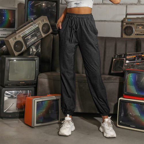 Pants Casual High Top Sports Ankle Banded Pants Elastic Cropped Sweatpants Women