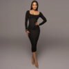 Winter Arrival Women's Sexy Slim Fleece Square Collar Long Sleeve Dress