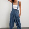 Women Loose Casual Side Pocket Sleeveless Denim Suspender Pants