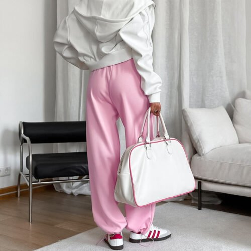 Waist Head Contrast Color Lace up Low Waist Sports Pants Autumn Winter Trousers