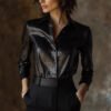 Women Clothing Long Sleeve Shirt Glossy Serpentine Faux Leather Top Autumn Winter