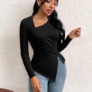 Elegant Diagonal Collar Office Top