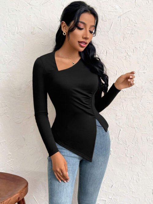 Elegant Diagonal Collar Office Top