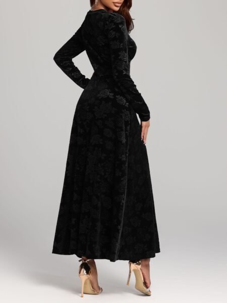 Autumn Winter Sexy V Neck Long Sleeve Maxi Pleuche Dress Women