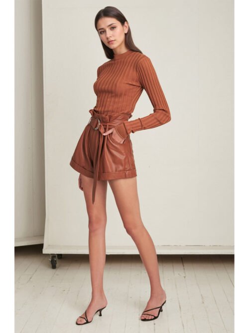 Autumn Winter High Waist A line Faux Leather Pants Women Popular Wide Leg Slimming Shorts