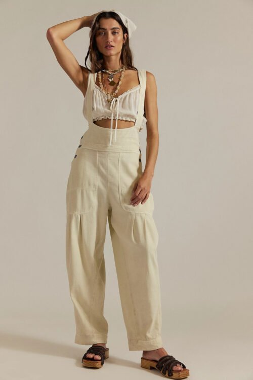 Women Loose Casual Side Pocket Sleeveless Denim Suspender Pants