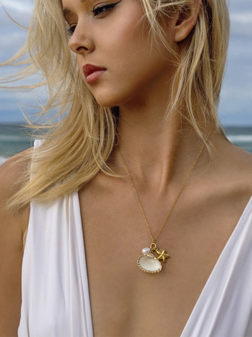 Ocean Pearl Starfish Shell Necklace – Coastal Elegance Jewelry
