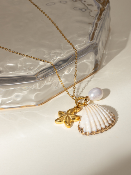 Ocean Pearl Starfish Shell Necklace – Coastal Elegance Jewelry
