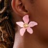 Candy Color Acrylic Flower Earrings – Irregular Five-Petal Vacation Style