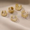 Five-piece set of ear bone clips for non-pierced ears, personalized golden leaf hollow multi-layer earrings