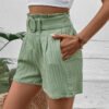 Summer Solid Color High-Waist Pleated Shorts for Women