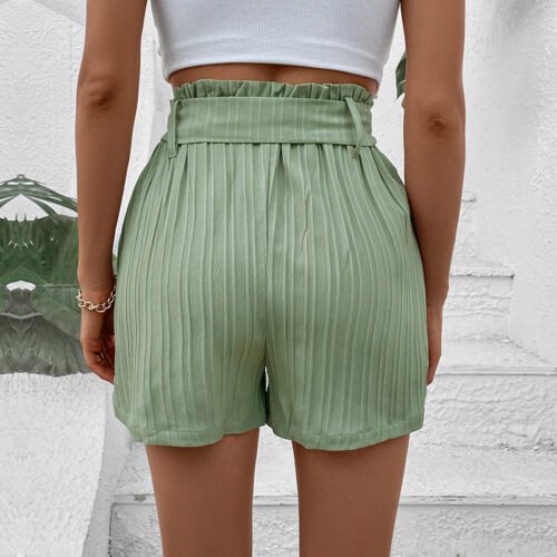 Summer Solid Color High-Waist Pleated Shorts for Women