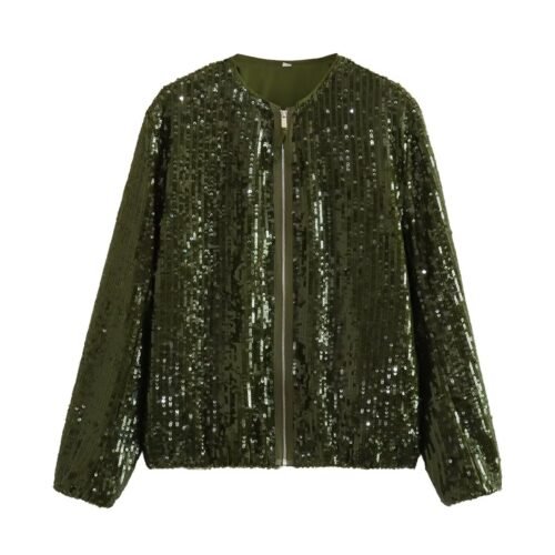 Trendy Loose Cardigan Beaded Bomber Jacket