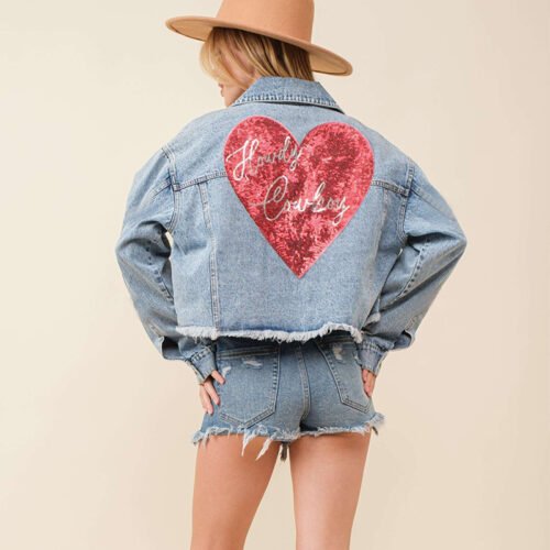 Sequin Denim Cropped Jacket for Women