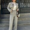 Spring Casual Short Jacket and Trousers Suit for Women