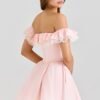Sweet Pink Off-Shoulder Lace Stitch Mini Dress