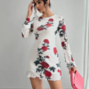 Spring Summer Floral Backless Bell Sleeve Mini Dress