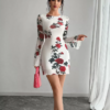 Spring Summer Sexy Floral Backless Gauzy Bell Sleeve Mini Dress