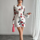 Spring Summer Sexy Floral Backless Gauzy Bell Sleeve Mini Dress