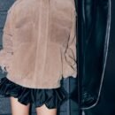 Suede Texture Faux Leather Varsity Jacket for Women