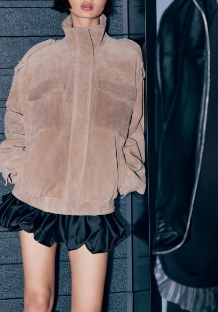 Suede Texture Faux Leather Varsity Jacket for Women