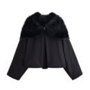 Women Clothing Casual Short Black Hooded Jacket