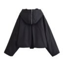 Casual Short Black Hooded Jacket for Women