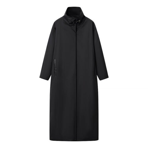 Solid Color Stand Collar Long Trench Coat
