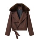 Women Clothing Fall Unique Fur Collar Suede Jacket